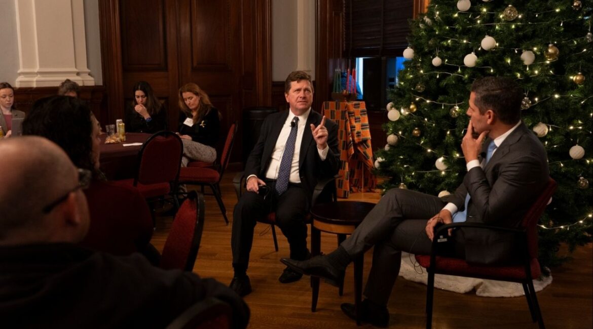 Jay Clayton, U.S. attorney for the Southern District of New York, speaks to the New York City bar association on Tuesday, Dec. 2, 2025. Clayton had hailed his office’s prosecution of an ex-president of Honduras for narcotics trafficking a success. Here, he faced questions over President Donald Trump’s decision to pardon Juan Orlando Hernández. (James Estrin/The New York Times)