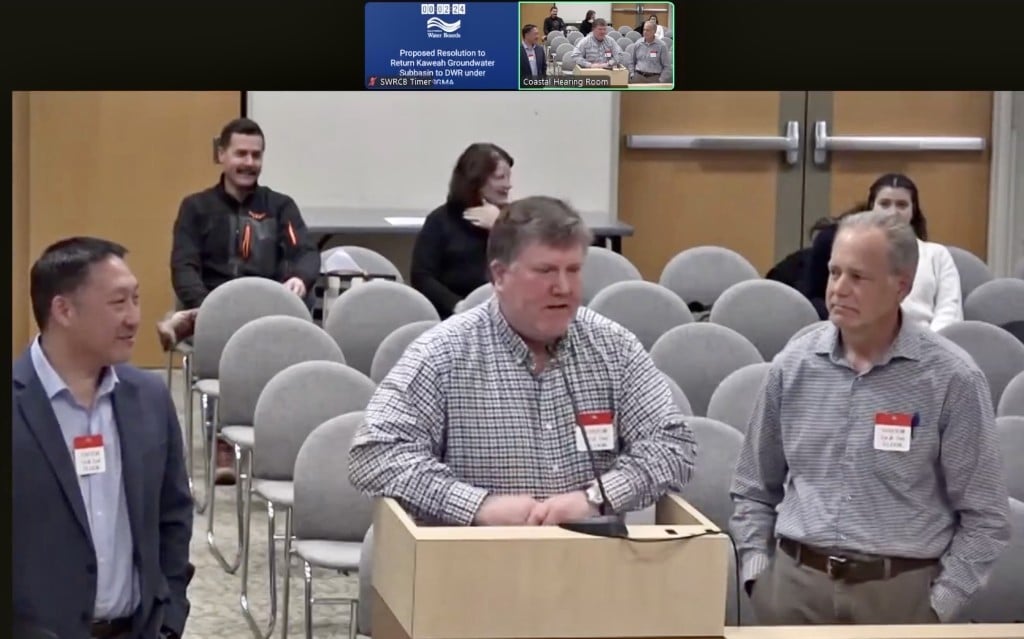Image of three groundwater sustainability managers appearing before the California Water Resources Control Board