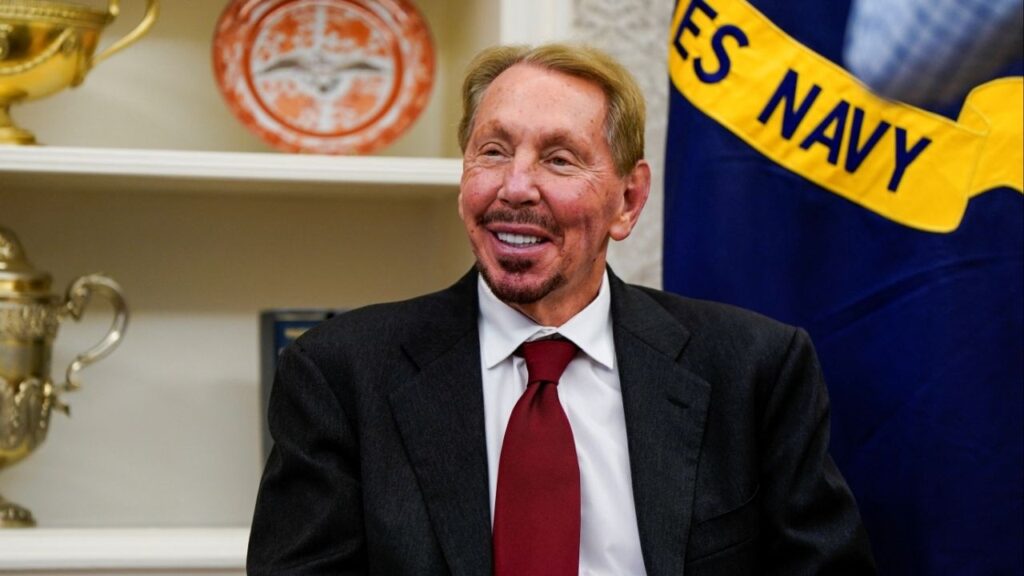 Larry Ellison reacts, at the White House, in Washington, U.S. February 3, 2025. (Reuters/Elizabeth Frantz)