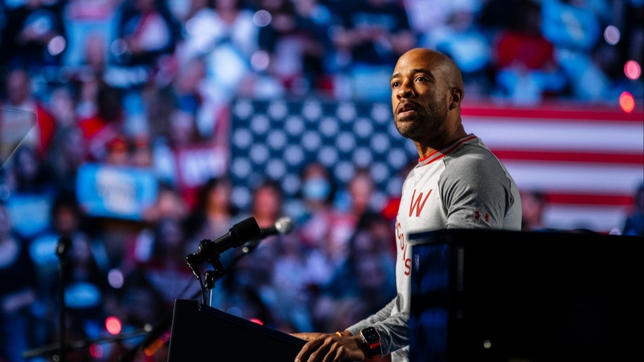 Mandela Barnes, the former lieutenant governor of Wisconsin, at a campaign rally for Kamala Harris in Madison on Oct. 30, 2024. Barnes is the best-known candidate in a crowded field for the Wisconsin governor’s race, but some state Democrats have cooled on him since he lost a Senate bid in 2022. (Jim Vondruska/The New York Times)