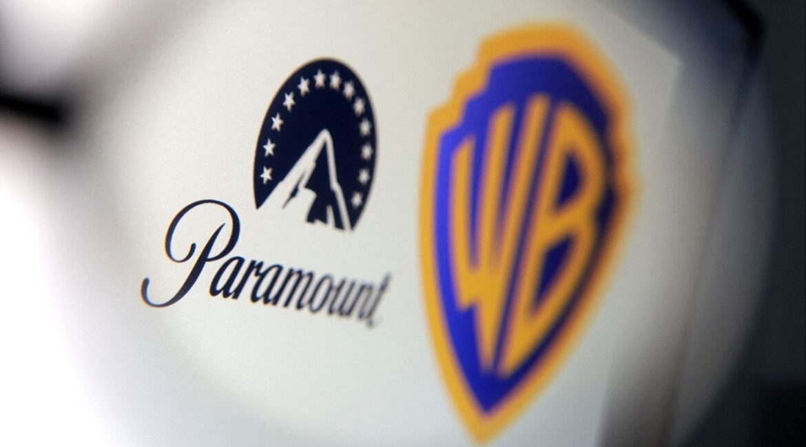 Paramount and Warner Bros logos are seen in this illustration taken December 8, 2025. (Reuters/Dado Ruvic/Illustration)