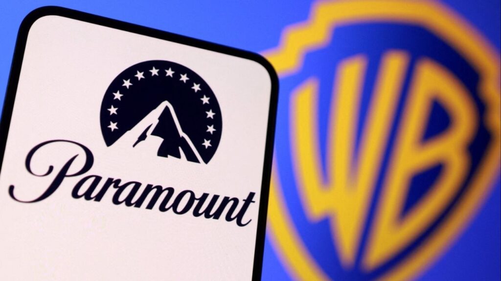 Paramount and Warner Bros logos are seen in this illustration taken December 8, 2025. (Reuters/Dado Ruvic/Illustration)