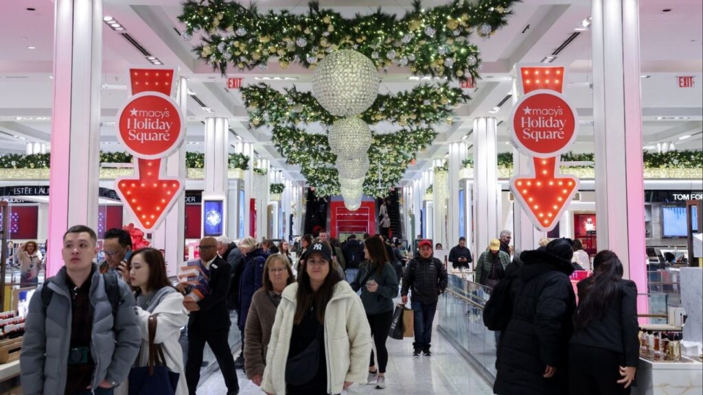 People shop in Macy's Herald Square ahead of Black Friday and Christmas in New York City, U.S., November 24, 2025. (Reuters/Kylie Cooper)
