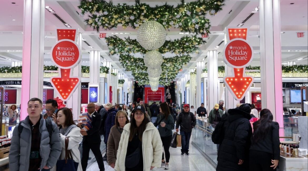 People shop in Macy's Herald Square ahead of Black Friday and Christmas in New York City, U.S., November 24, 2025. (Reuters/Kylie Cooper)