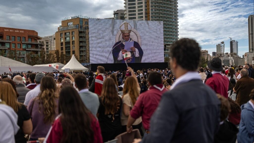 Pope Leo XIV presides over mass before thousands of believers in Beirut, Lebanon, Dec. 2, 2025. His visit to a region divided by religious differences is being closely scrutinized for signs of where the pope stands on sensitive geopolitical issues. (Diego Ibarra Sanchez/The New York Times)