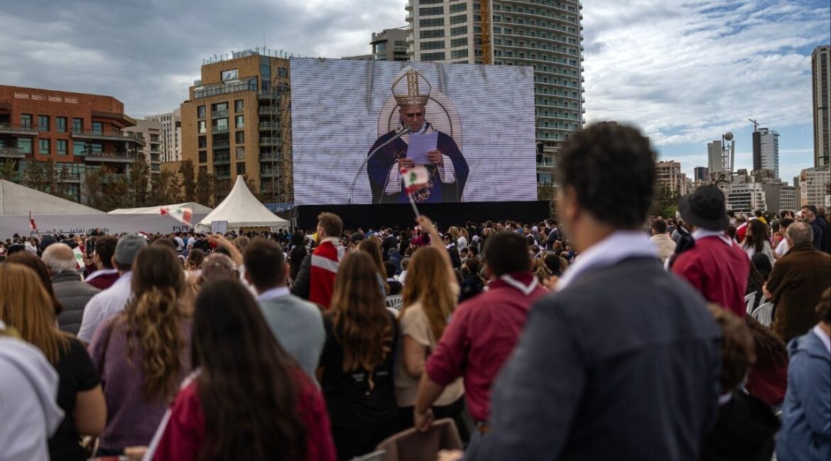 Pope Leo XIV presides over mass before thousands of believers in Beirut, Lebanon, Dec. 2, 2025. His visit to a region divided by religious differences is being closely scrutinized for signs of where the pope stands on sensitive geopolitical issues. (Diego Ibarra Sanchez/The New York Times)