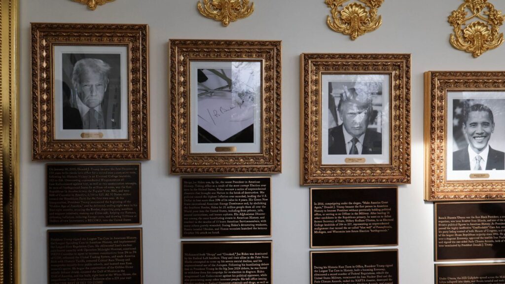 Portraits of U.S President Donald Trump and former U.S. President Barack Obama at the "Presidential Walk of Fame" at the White House, in Washington, D.C., U.S., December 17, 2025. (reuters/Jessica Koscielniak)