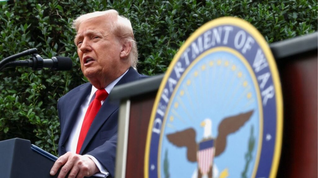 President Donald Trump delivers a speech at the Pentagon, in Washington D.C., U.S., September 11, 2025. (Reuters/Evelyn Hockstein)