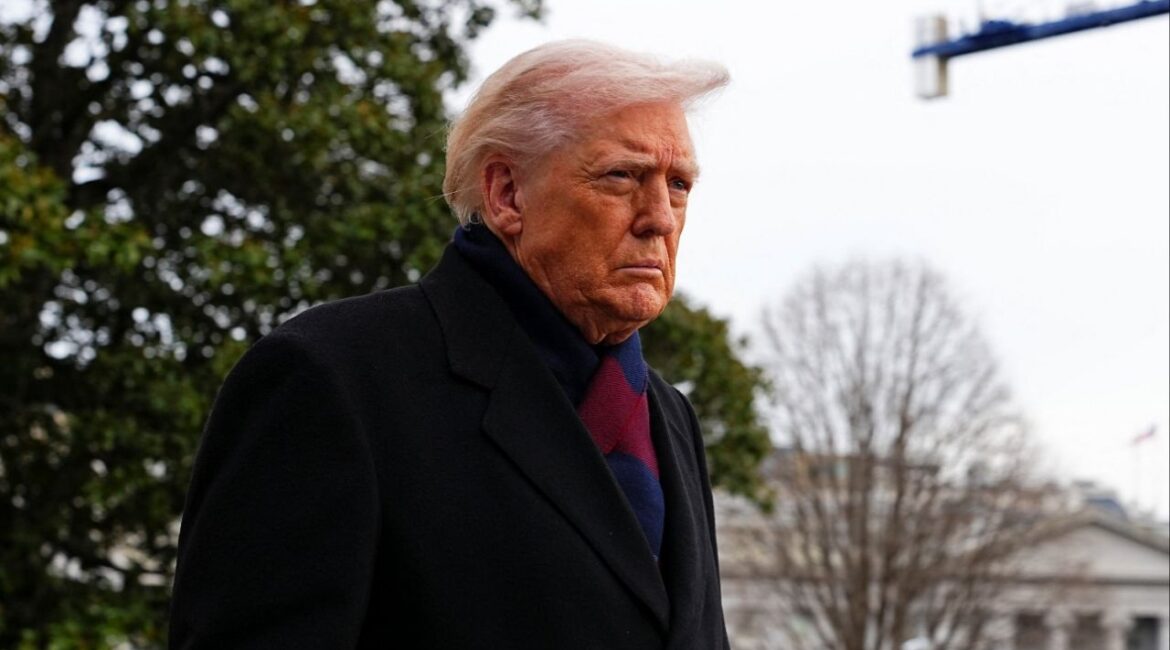 President Donald Trump looks on before departing for the Army/Navy football game in Baltimore, at the White House in Washington, D.C., U.S., December 13, 2025. (Reuters/Aaron Schwartz)