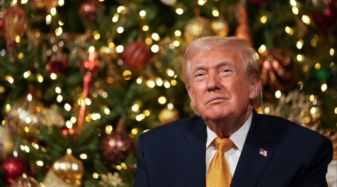 President Donald Trump takes part in NORAD Santa Calls and calls with service members on Christmas Eve at Mar-a-Lago in Palm Beach, Fla., Dec. 24, 2025. The United States launched a number of strikes against the Islamic State in northwestern Nigeria, President Trump announced on Thursday, the latest American military campaign against a nonstate adversary — in this case, Islamic jihadis who the president asserts have been slaughtering Christians. (Eric Lee/The New York Times)