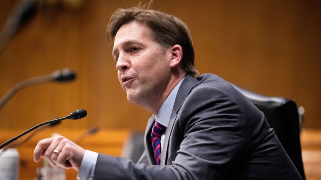 Republican Senator of Nebraska Ben Sasse directs a question toward Xavier Becerra during the Senate Finance Committee hearing on Becerra's nomination to be secretary of Health and Human Services, on Capitol Hill in Washington, DC, U.S., February 24, 2021. (Reuters File)