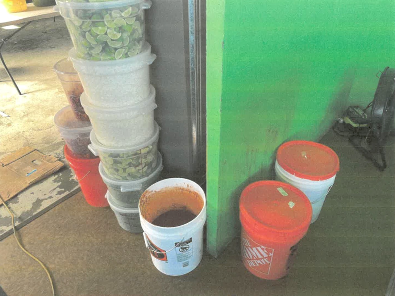 Salsa stored on the floor, uncovered. Observed flies throughout facility. Unapproved food storage containers.