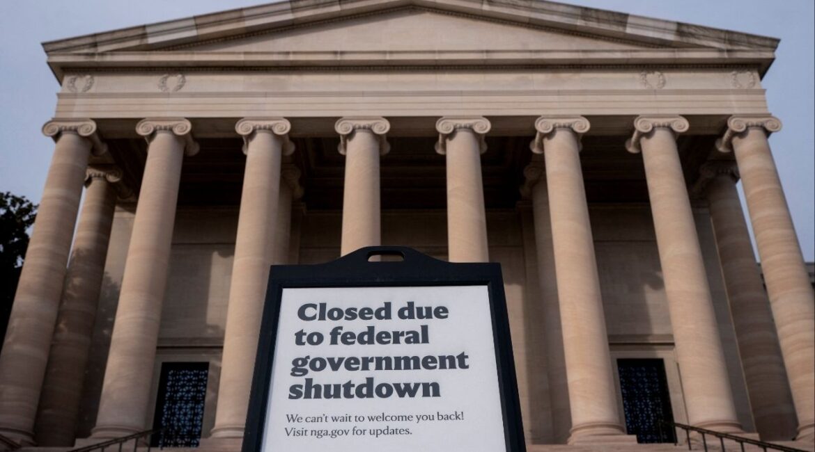 Signage warning of closures due to the U.S. Government shutdown in front of the National Gallery of Art, more than a month into the continuing U.S. government shutdown in Washington, D.C., U.S., November 7, 2025. (Reuters/Nathan Howard)