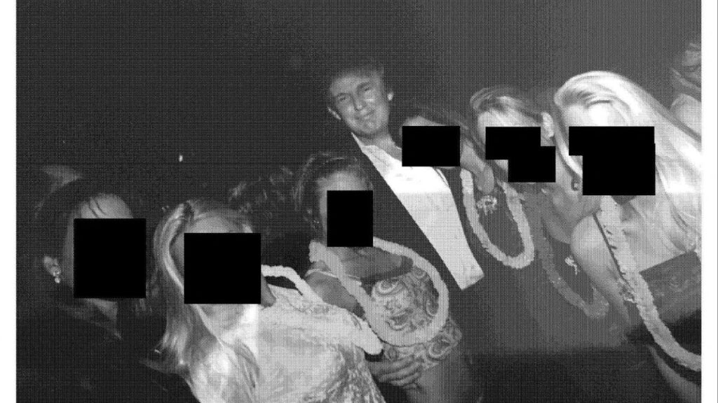U.S. President Donald Trump poses with unidentified women in this handout image from the estate of the late financier and convicted sex offender Jeffrey Epstein, released by Democrats on the House Oversight Committee in Washington, D.C., U.S., on December 12, 2025. House Oversight Committee Democrats/Handout via REUTERS