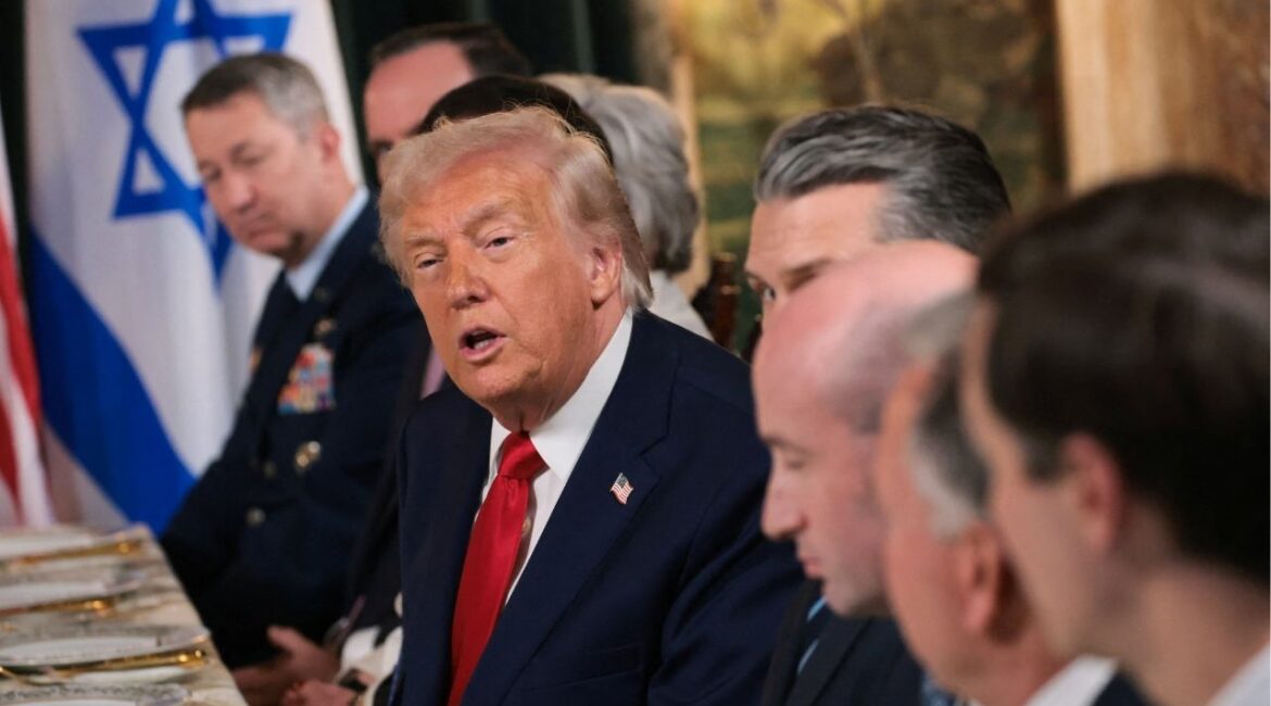 U.S. President Donald Trump speaks during a meeting with Israeli Prime Minister Benjamin Netanyahu and their respective delegations at Trump's Mar-a-Lago club in Palm Beach, Florida, U.S., December 29, 2025. (Reuters/Jonathan Ernst)