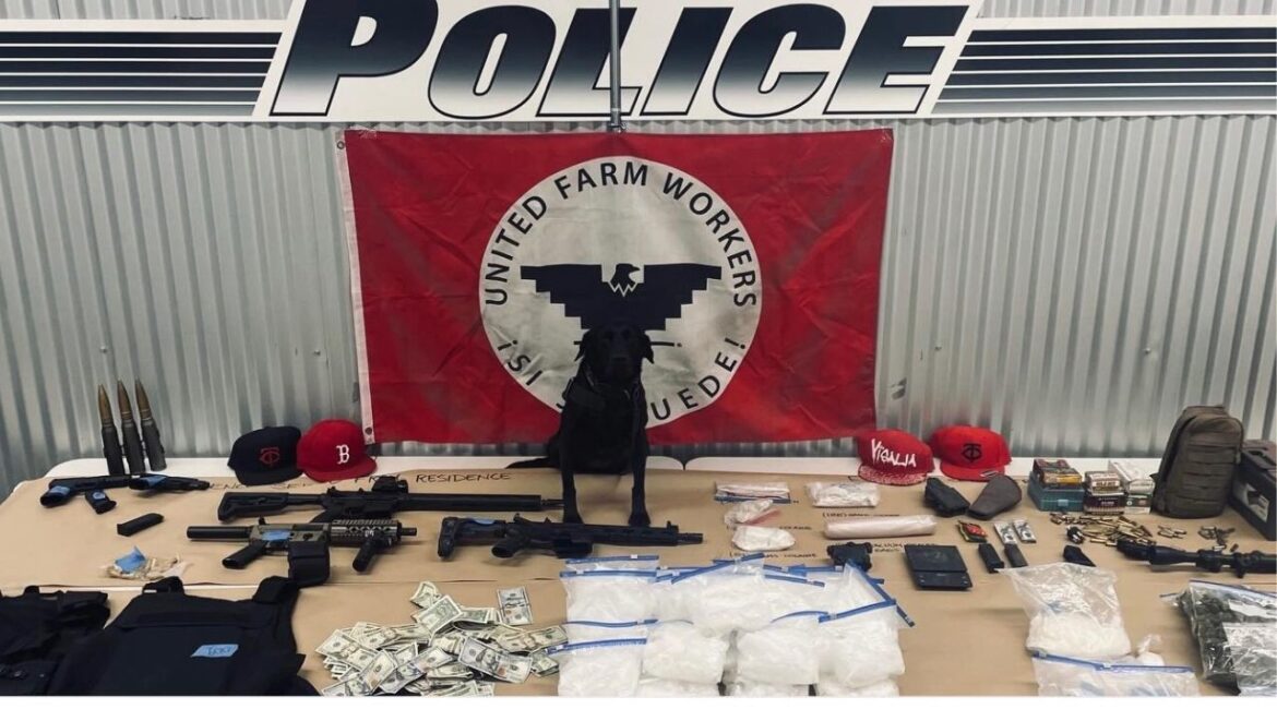 Visalia police seized about 28 pounds of methamphetamine, one pound of cocaine and multiple firearms during a search warrant served Thursday in the 1900 block of South Bradley Street, leading to the arrest of a 39-year-old man. (Visalia PD)