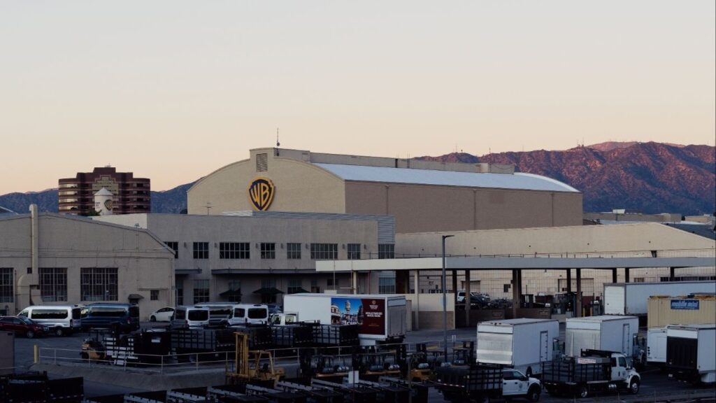 Warner Brothers Studios along Olive Ave. in Burbank, Calif., Dec. 3, 2025. Warner Bros. Discovery went on the attack against Larry and David Ellison on Wednesday, urging shareholders to reject their hostile takeover offer and saying the Ellisons have “consistently misled” them.(Aleksey Kondratyev/The New York Times)