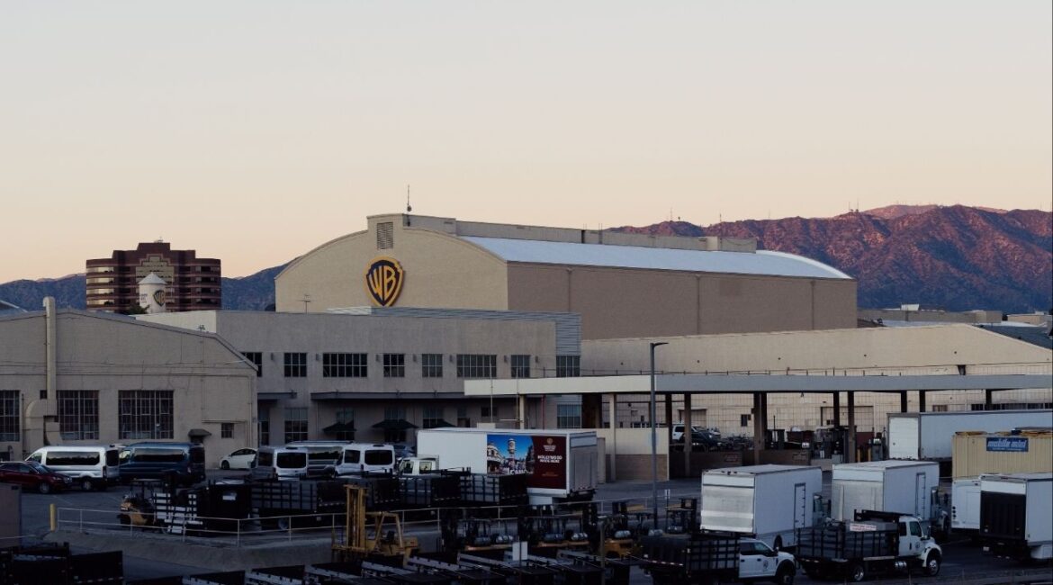 Warner Brothers Studios along Olive Ave. in Burbank, Calif., Dec. 3, 2025. Warner Bros. Discovery went on the attack against Larry and David Ellison on Wednesday, urging shareholders to reject their hostile takeover offer and saying the Ellisons have “consistently misled” them.(Aleksey Kondratyev/The New York Times)