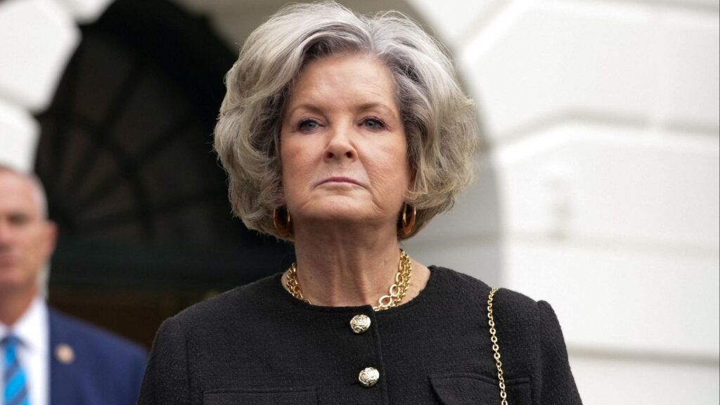 White House Chief of Staff Susie Wiles looks on, as U.S. President Donald Trump (not pictured) speaks to the press before boarding Marine One to depart for Quantico, Virginia, from the South Lawn at the White House in Washington, D.C., U.S., September 30, 2025. (Reuters/Ken Cedeno)