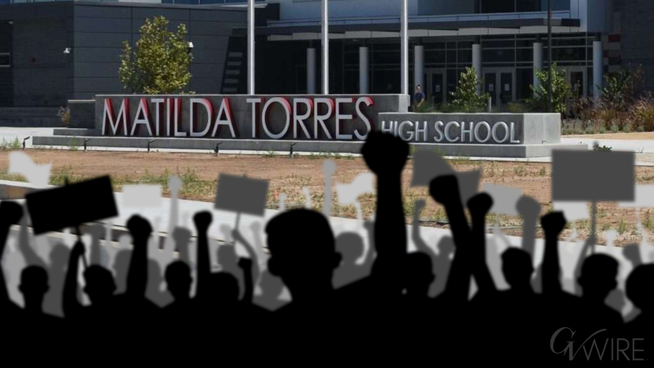 Madera Unified Teacher Association members picketing at Matilda Torres High School