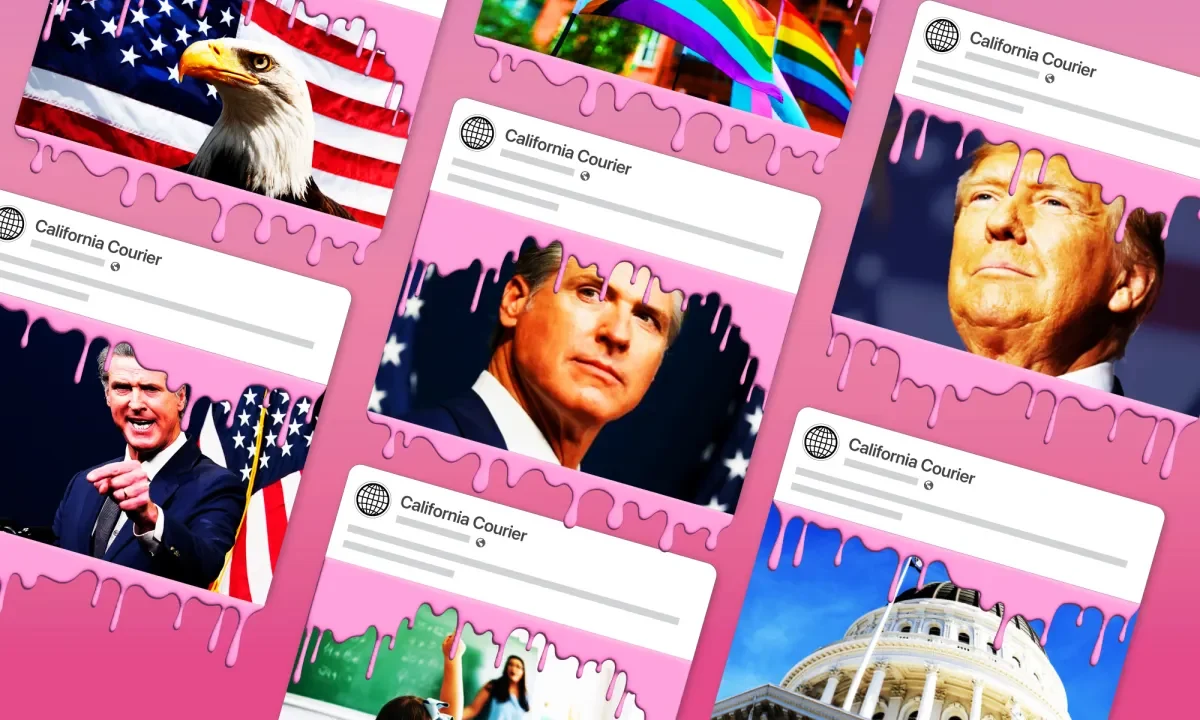 Images of politicians combined in an illustration featuring a pink background