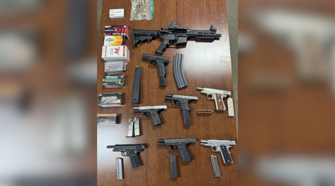 A New Year’s Eve gang suppression detail across Tulare County led to 12 arrests, the seizure of eight firearms and the discovery of a vehicle linked to an ongoing homicide investigation, authorities said. (Tulare County SO)