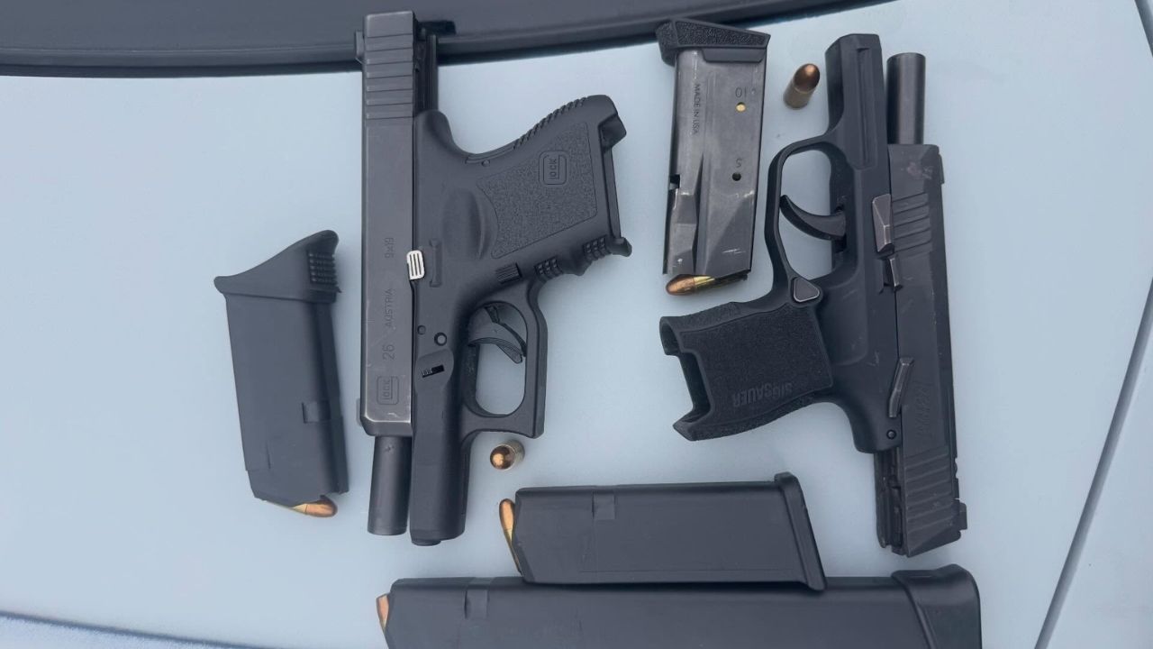 A Visalia traffic stop for a window tint violation led to a man’s arrest and the seizure of multiple loaded firearms on Sunday, Jan. 18, 2026. (Visalia PD)