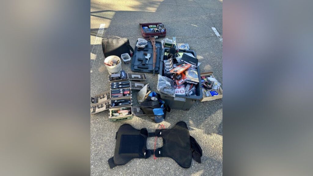 A convicted felon was arrested in the Boron area after Kern County sheriff’s deputies found stolen firearms, ammunition and related property from a Mojave burglary inside his travel trailer, authorities said. (Kern County SO)