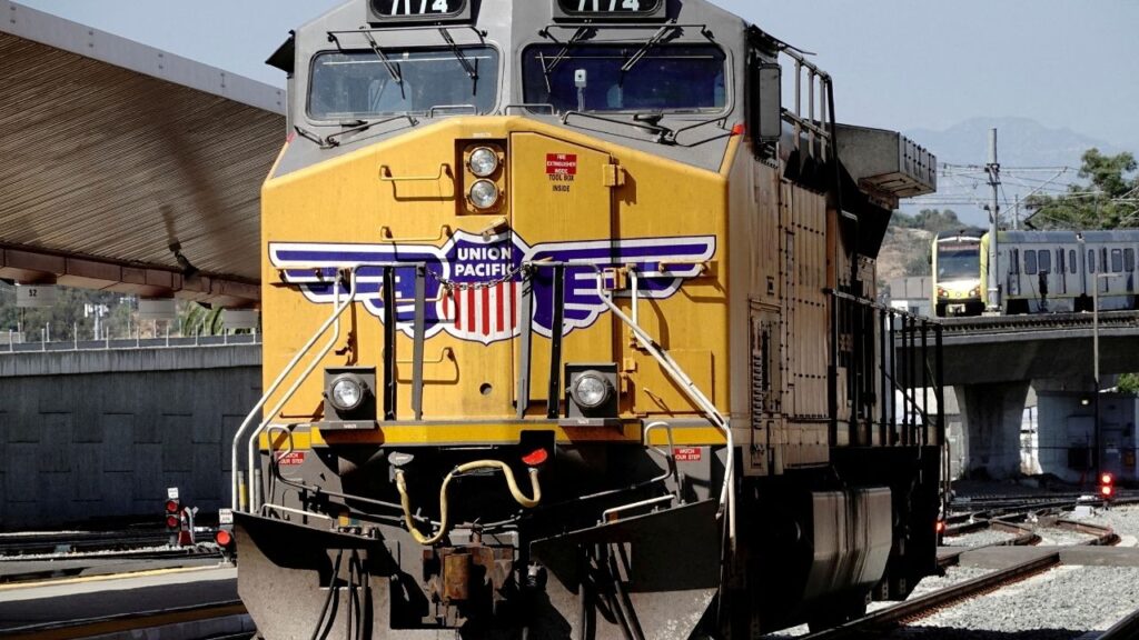 A diesel-electric locomotive in Union Pacific livery is seen at Union Station in Los Angeles, California, U.S., September 15, 2022. (Reuters File)