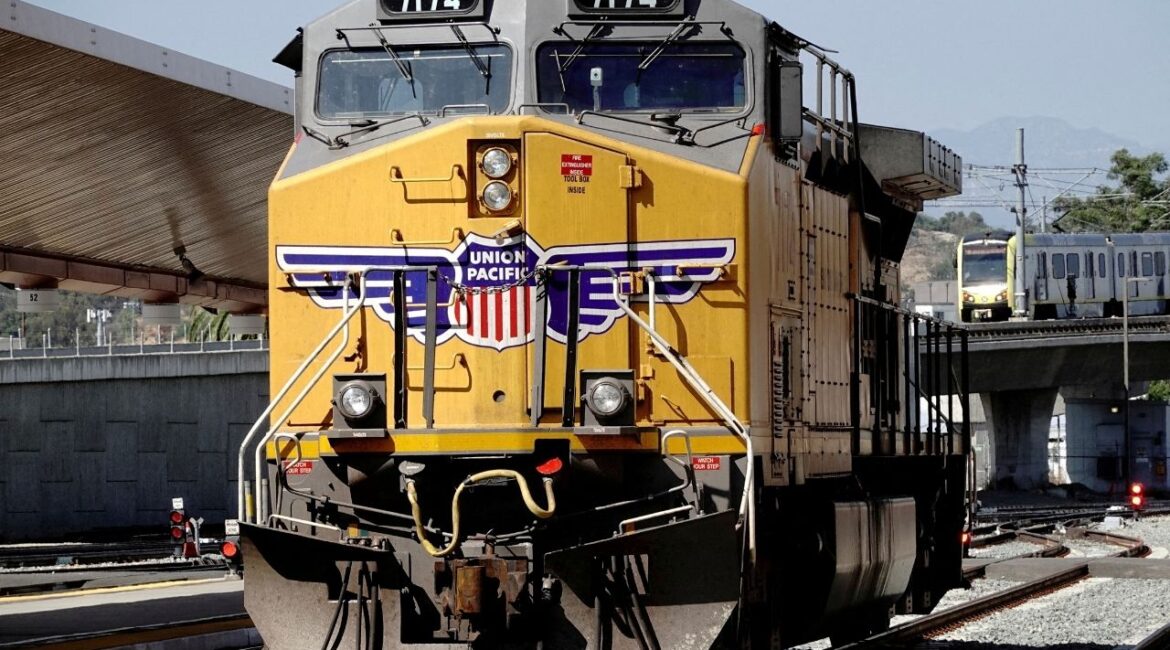 A diesel-electric locomotive in Union Pacific livery is seen at Union Station in Los Angeles, California, U.S., September 15, 2022. (Reuters File)