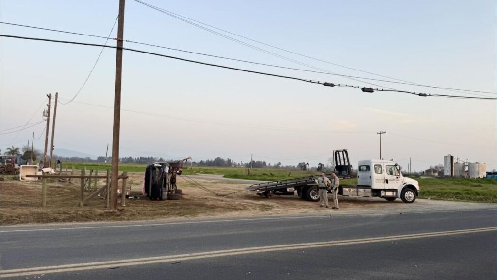 A driver was injured in a hit-and-run crash involving a white Dodge 3500 flatbed welding truck on Wednesday, Jan. 28, 2026, on Road 238 south of Avenue 112, and CHP Porterville is seeking the public’s help to identify the fleeing driver. (CHP)