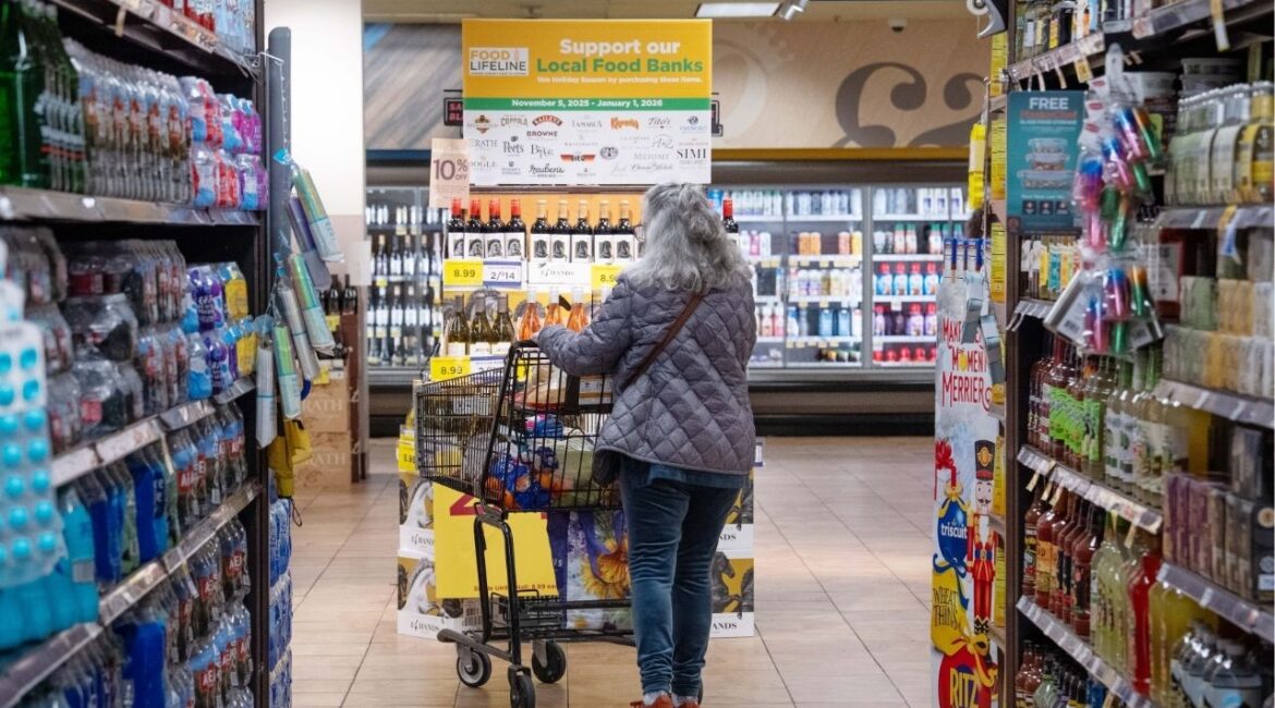 A grocery shopper in Seattle on Dec. 30. 2025. Consumer prices in December were 2.7% higher than a year ago, the Bureau of Labor Statistics reported on Jan. 13 — about in line with the number for November. (Ruth Fremson/The New York Times)