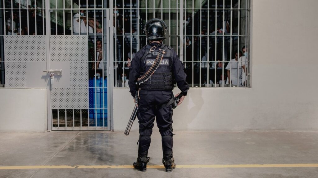 A guard and prisoners at El Salvador’s Terrorism Confinement Center (CECOT), where the Trump administration sent about 300 Venezuelans in the U.S. that they accused of being gang members, in Tecoluca, El Salvador, March 11, 2025. The 13-minute segment about Venezuelan men deported by the Trump administration that had been pulled at the last minute by CBS News’s editor in chief, Bari Weiss, finally aired on Sunday’s episode of “60 Minutes” without any changes to the version that the correspondent, Sharyn Alfonsi, originally finished last month. (Fred Ramos/The New York Times)