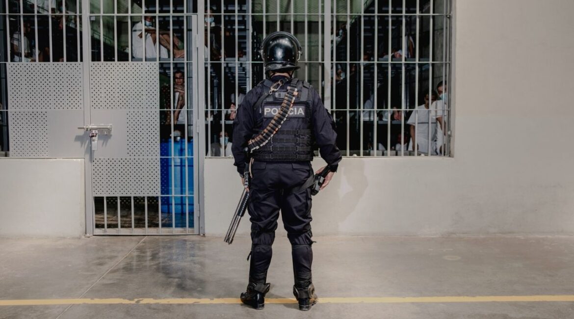 A guard and prisoners at El Salvador’s Terrorism Confinement Center (CECOT), where the Trump administration sent about 300 Venezuelans in the U.S. that they accused of being gang members, in Tecoluca, El Salvador, March 11, 2025. The 13-minute segment about Venezuelan men deported by the Trump administration that had been pulled at the last minute by CBS News’s editor in chief, Bari Weiss, finally aired on Sunday’s episode of “60 Minutes” without any changes to the version that the correspondent, Sharyn Alfonsi, originally finished last month. (Fred Ramos/The New York Times)