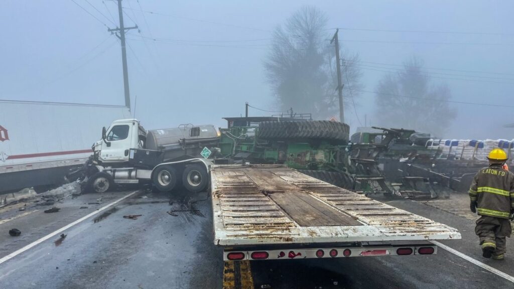 A multi-vehicle accident involving four commercial vehicles shutdown Highway 53 Friday, Jan. 16, 2026, morning. (CHP)