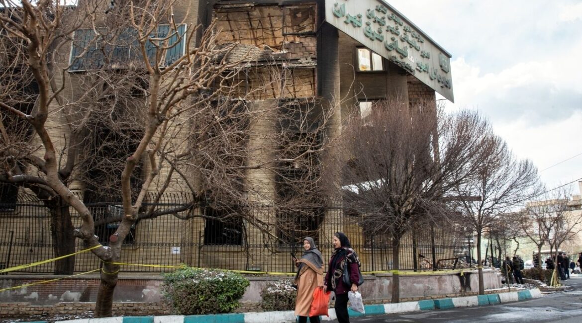 A photograph taken during a tour for international news media on Wednesday, Jan. 21, 2026, shows a tax office that was burned during protests in Tehran. Iran and its militia allies say they will respond aggressively in the region if attacked. A U.S. aircraft carrier and warships are approaching the region. (Arash Khamooshi/The New York Times)