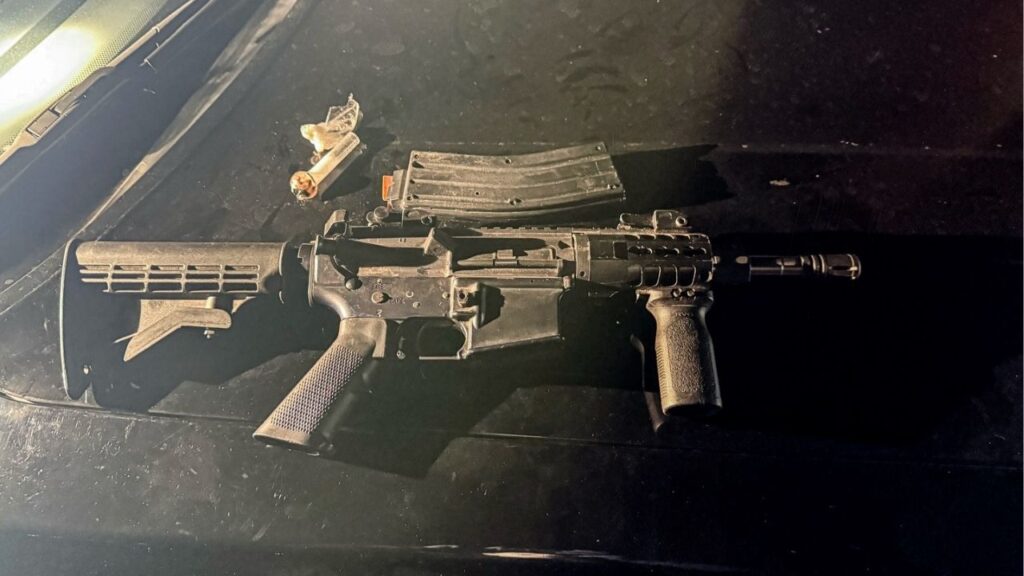 A routine CHP traffic stop on southbound Highway 99 near Le Grand Road resulted in the seizure of a hidden rifle and suspected methamphetamine from a probationer with prior gun convictions. (CHP)