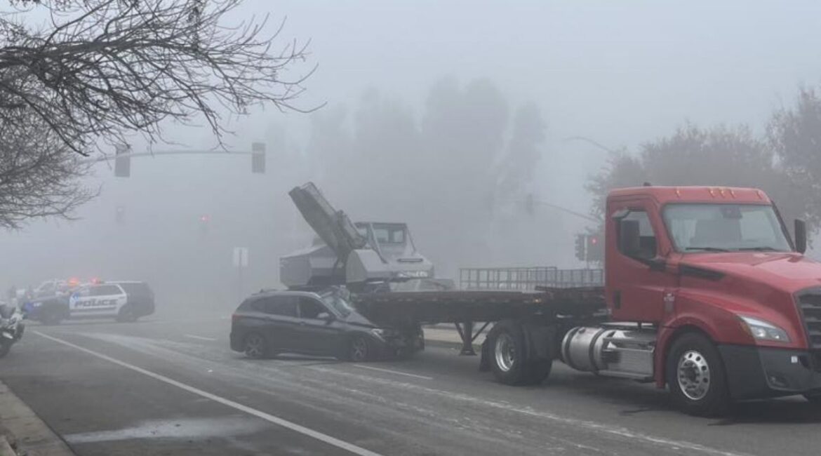 A teenage girl was hospitalized after a collision at Minnewawa and Shepherd on Friday, Jan. 16, 2026, in Clovis, police said. (Clovis PD)