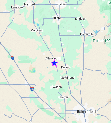 Locater Map for Allensworth, an unincorporated community in California's Tulare County