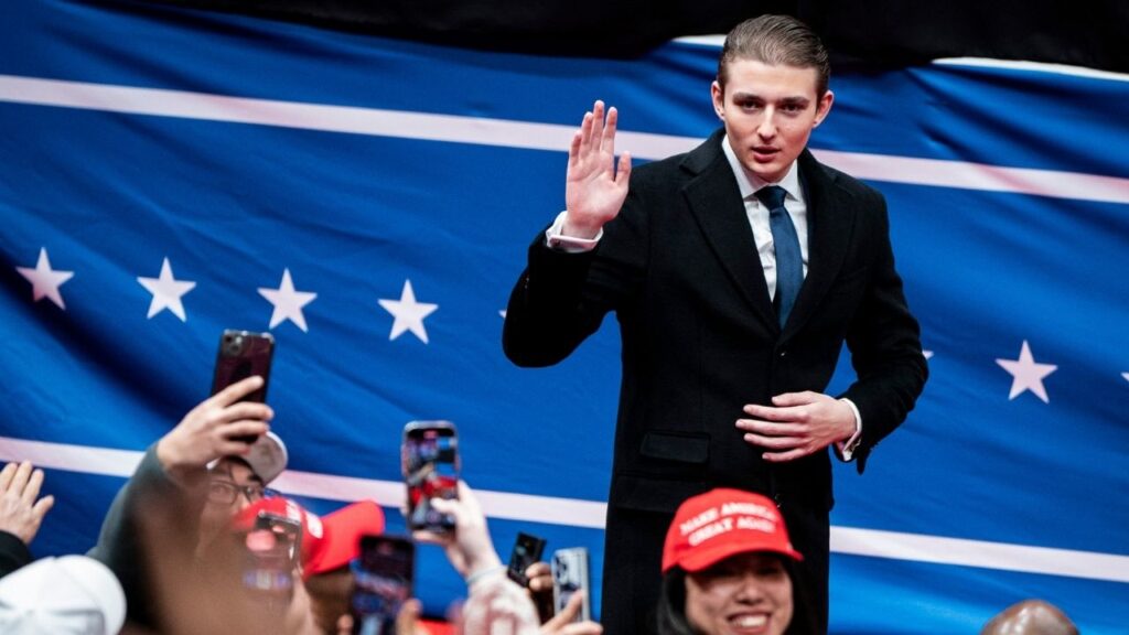 Barron Trump, son of President Donald Trump, arrives at a celebratory rally at the Capital One Arena in Washington following Trump’s inauguration as the 47th president, Jan. 20, 2025. The details of an emergency call made by President Trump’s youngest son to the London police last year emerged during a trial this week. (Haiyun Jiang/The New York Times)