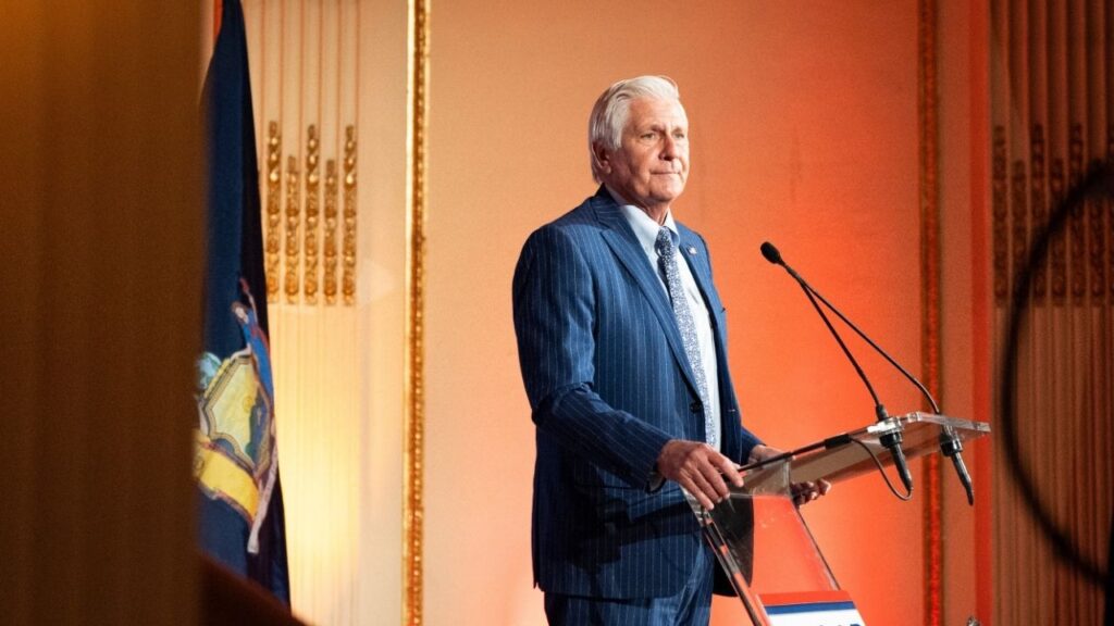Bruce Blakeman speaks at the 2025 NYGOP Gala in Manhattan, April 15, 2025. Blakeman, the Nassau County executive running for governor, appeared in Albany, N.Y., on Wednesday, Jan. 14, 2026, to criticize Gov. Kathy Hochul’s State of the State speech delivered a day earlier. (Graham Dickie/The New York Times)