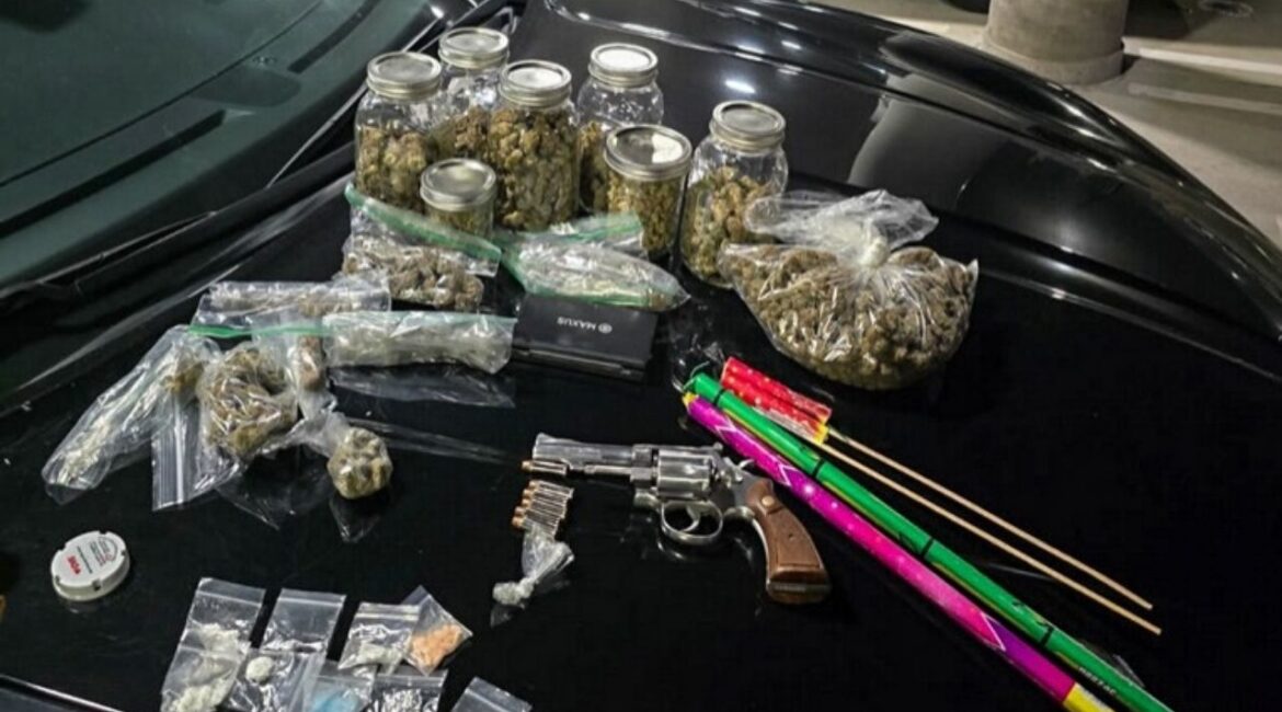 CHP Fresno stops speeding driver at 103 mph, finds DUI, drugs, loaded gun, and illegal fireworks. (CHP) (1)