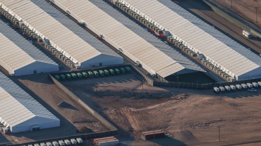 Camp East Montana, an Immigration and Customs Enforcement detention facility built at Fort Bliss in El Paso, Texas, Jan. 15, 2026. The family of a detainee who died here have filed a motion to block the deportation of two people they say witnessed the man’s death, or the moments leading up to it. (Paul Ratje/The New York Times)