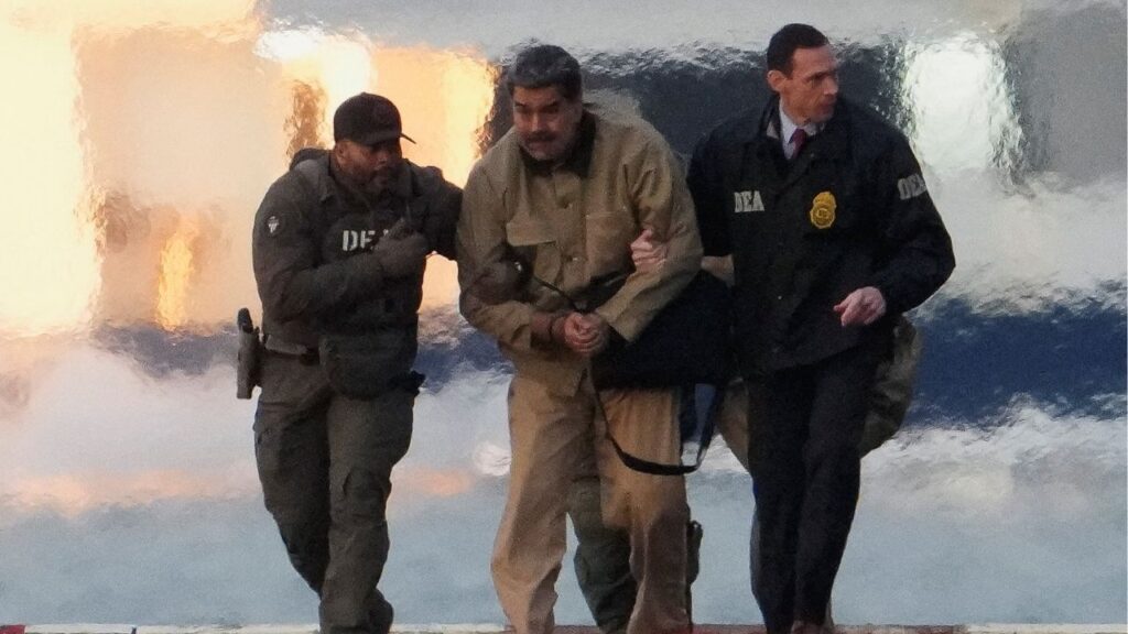 Captured Venezuelan President Nicolas Maduro is escorted, as he heads towards the Daniel Patrick Manhattan United States Courthouse for an initial appearance to face U.S. federal charges including narco-terrorism, conspiracy, drug trafficking, money laundering and others in New York City, U.S., January 5, 2026. (Reuters/Adam Gray)