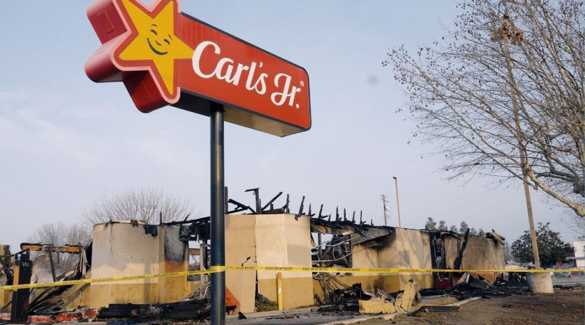 Carl's Jr. on Blackstone and McKinley avenues burned down on Wednesday, Jan. 28, 2026, night. (GV Wire/Eric Martinez)