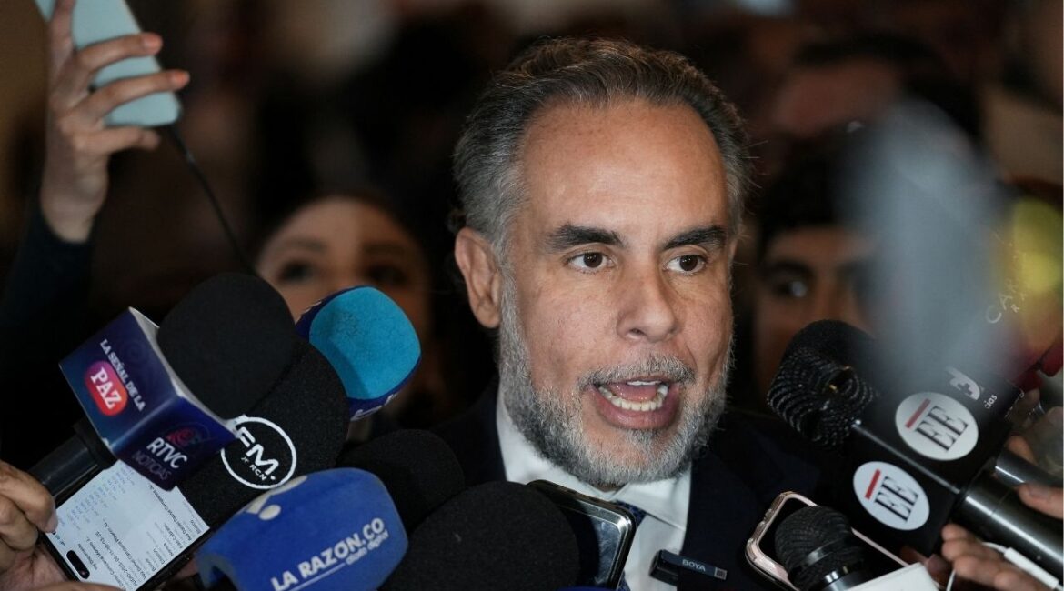 Colombia's Minister of Interior Armando Benedetti speaks to the media on the day of a debate on a labor reform proposed by Colombian President Gustavo Petro's government, at the Congress in Bogota, Colombia, June 11, 2025. (Reuters/Nathalia Angarita)