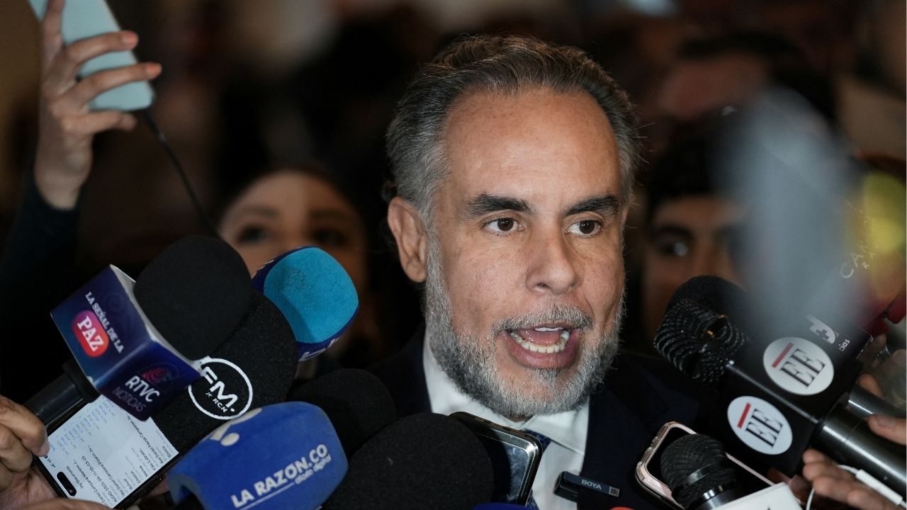 Colombia's Minister of Interior Armando Benedetti speaks to the media on the day of a debate on a labor reform proposed by Colombian President Gustavo Petro's government, at the Congress in Bogota, Colombia, June 11, 2025. (Reuters/Nathalia Angarita)