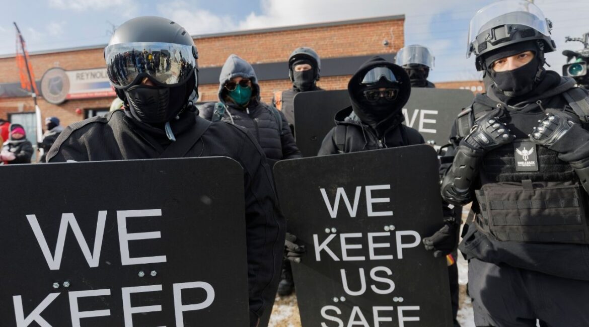Demonstrators gather to protest federal agents and show solidarity with individuals detained, arrested, or deported in cities across the country, in Broadview, Ill., Jan. 17, 2026. The police in Brookfield, Ill., a community outside of Chicago, charged an agent of U.S. Immigration and Customs Enforcement this week with misdemeanor battery after he was accused of throwing an immigrant rights activist to the ground during a scuffle. (Carlos Javier Ortiz/The New York Times)