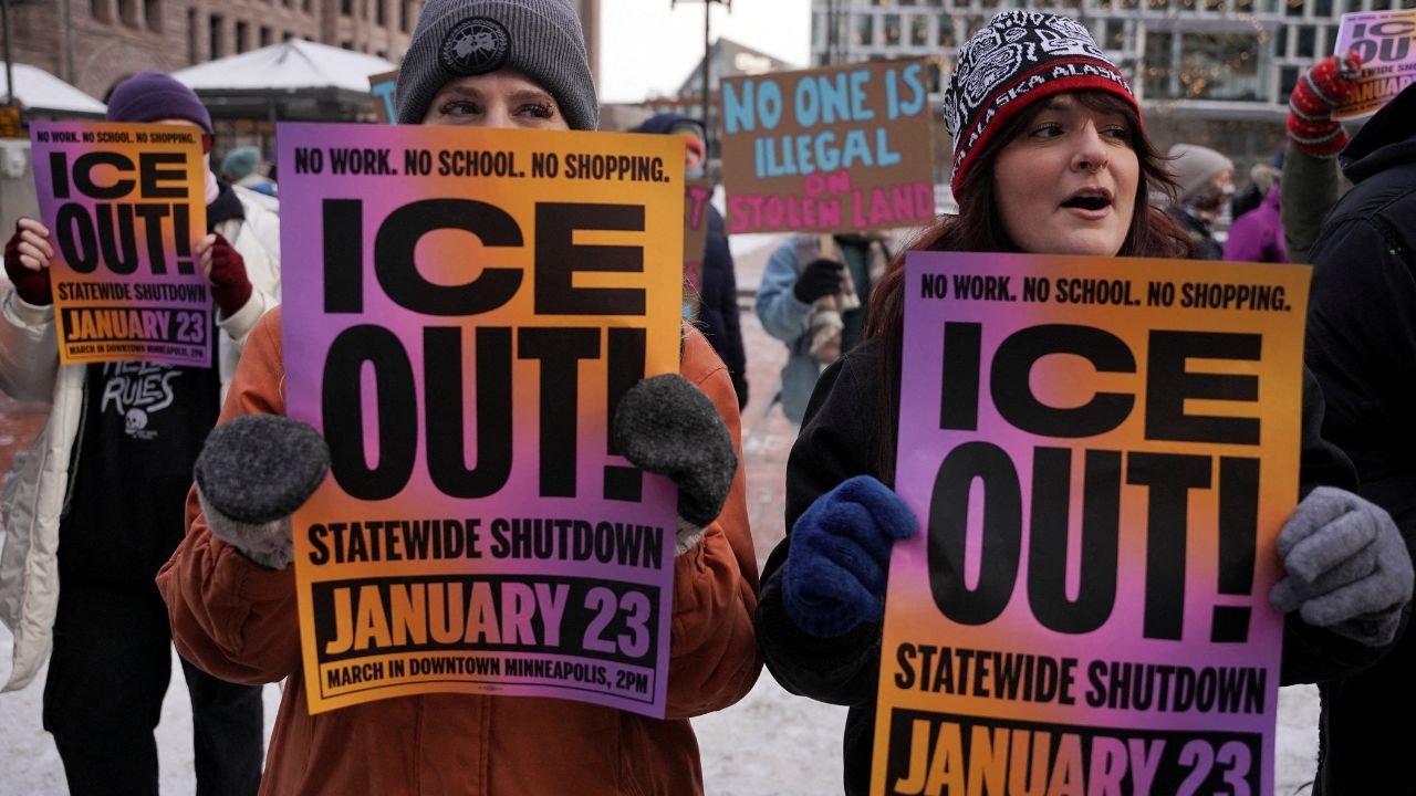 Demonstrators take part in a anti-ICE protest, after a U.S. Immigration and Customs Enforcement (ICE) agent fatally shot Renee Nicole Good on January 7 during an immigration raid, in Minneapolis, Minnesota, U.S., January 20, 2026. (Reuters/Seth Herald/File Photo)
