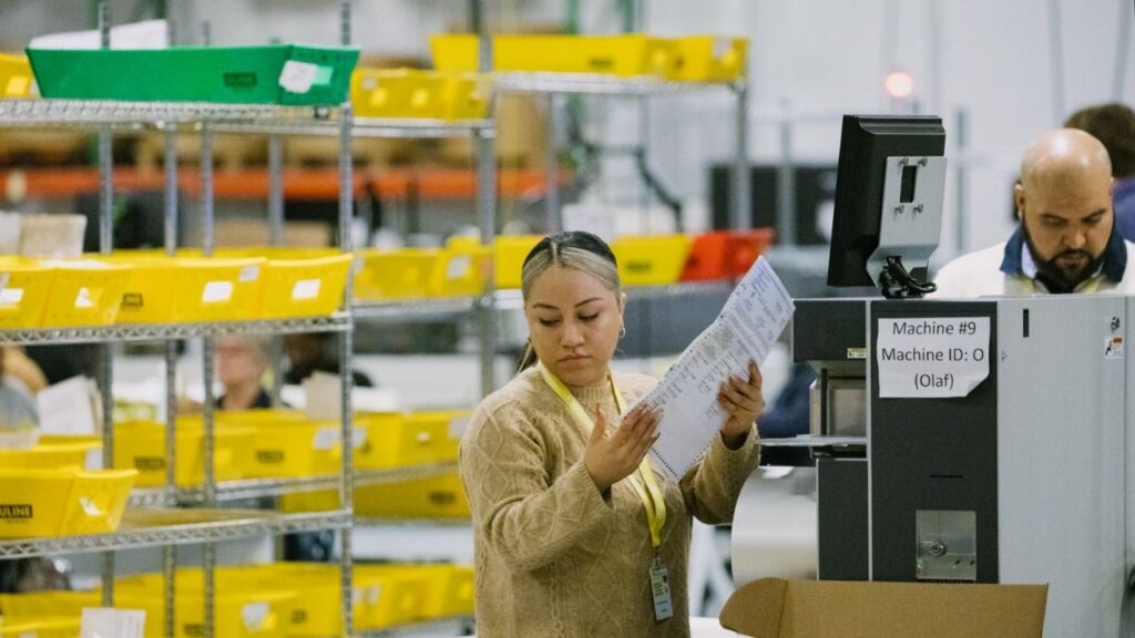 Election workers process ballots in Philadelphia on Election Day, Nov. 5, 2024. Donald Trump frequently claimed during the 2024 campaign that large numbers of noncitizens would be voting for president. With his administration now reviewing tens of millions of voter records, results so far indicate there is no evidence of widespread fraud. (Michelle Gustafson/The New York Times)